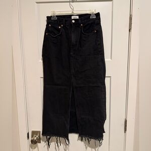 Pistola denim frayed midi skirt